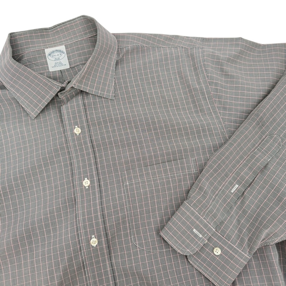 Brooks‎ Brothers 346 Plaid Slim Fit Button Up 17-2/3 Gray Red Men's
